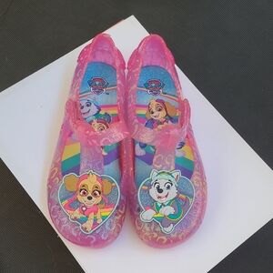Paw Patrol Girls Pink Glitter Jelly Mary Jane Sandals with Character Art